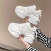 Fashion New Women Chunky Leather Sneakers 8CM High Platform Sports Dad Shoes New Autumn Breathable Thick Bottom Casual Shoes Spring