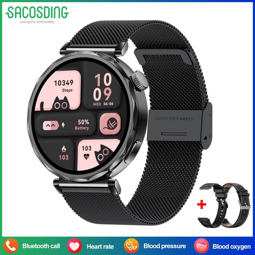 SACOSDING Amoled Screen Women Smart Watches Bluetooth Call Smartwatch Voice Assistant Heart Rate Compass Sport Watch