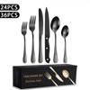 Stainless Steel Cutlery Knife, Fork and Spoon Set 24-piece Western Steak Hotel Titanium Plated Black Knife, Fork and Spoon