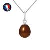 Pendant - - Genuine Chocolate Cultured Pearl 7-8 Mm - White Gold - 42 Cm Chain