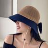 1 Piece Bow Hollow Stitching Panama Hats Fisherman Uv Protection Sun Hat Summer Women'S Bucket Foldable Basin Sunscreen Cap