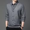 Fake Two Piece Shirt Men's Autumn Winter Stripe Lapel Collar Patchwork Shirts Top Dad's Warm Casual Knit Sweater