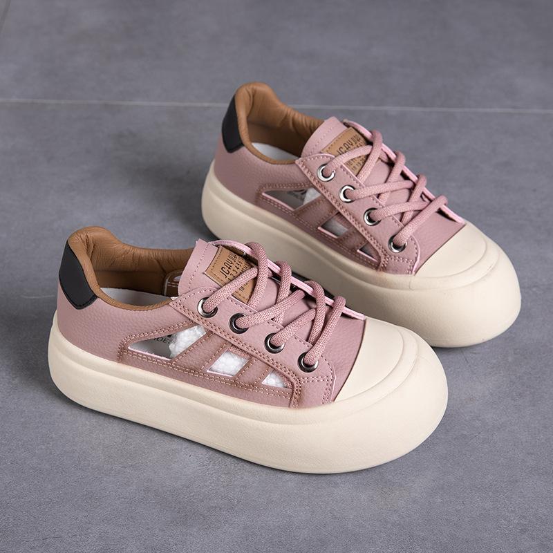 Summer New Muffin Sole Little White Shoes Student Big Head Casual Shoes Round Head Hollow Hole Shoes Women's T