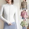 Women Sports Top Stand Collar Zipper Closure Cardigan Sweat Absorption Soft Breathable Thin Elastic Slim Fit Long Sleeve Quick Dry Lady Jogging