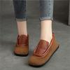 Johnature Retro Round Toe Flats Lightweight And Versatile Genuine Leather Splicing Women's Slip-on Shoes