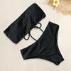 1 Set Women Beach Suit with Chest Pad No Underwire Solid Color Elastic High Waist Bathing Two-piece Set Bandeau Swimming Trunks Split Bikini Set