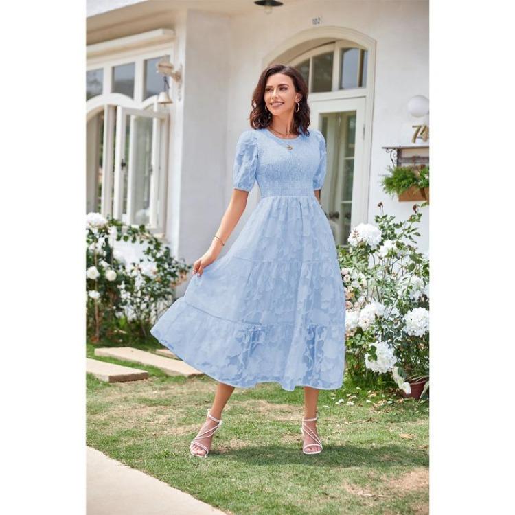 Women Summer Floral Dress Casual Loose Round Neck Short Sleeve Dresses Female Womens Dress