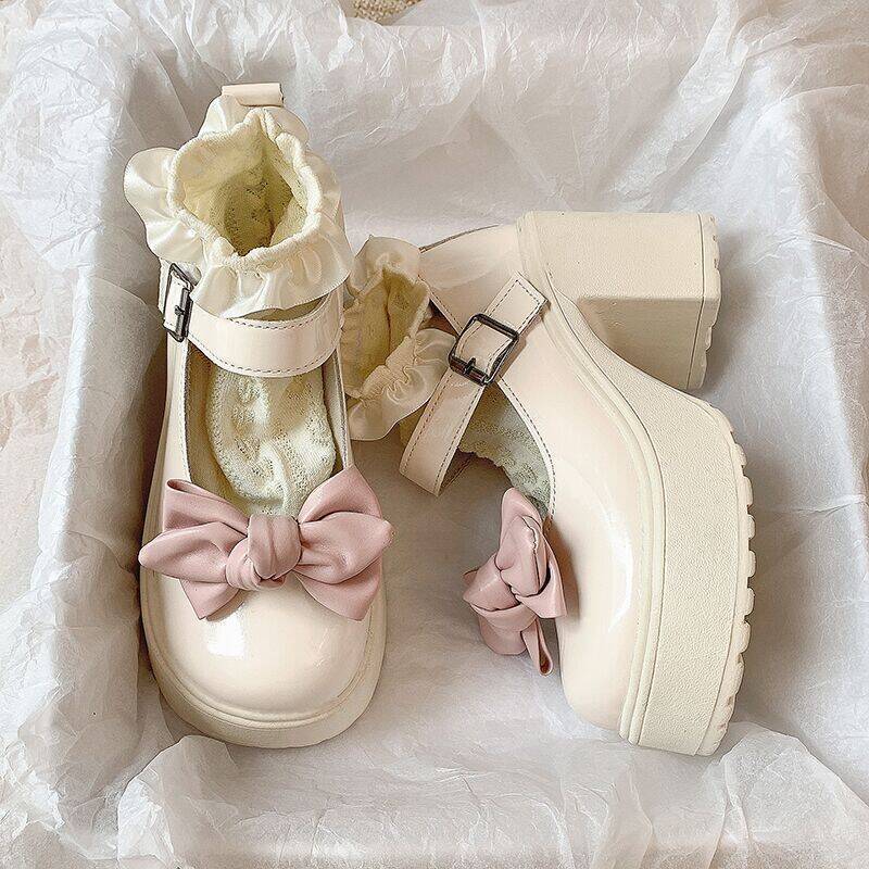 2025 Spring Lolita New Muffin Bow JK Single Shoes Japanese Lolita Sweet Cool Mary Jane Small Leather Shoes