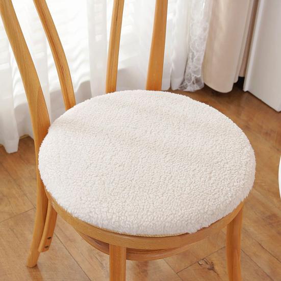 Fleece Round Chair Cushion Plush Faux Lambswool Seat Pad with Zip Winter