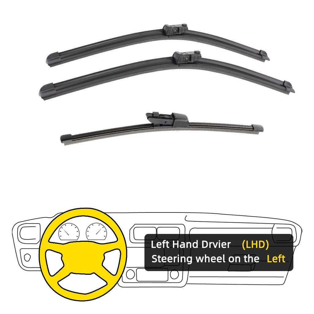 3PCS For SKODA Yeti 2009-2019 24" 19" 11" Front Rear Wiper Blades Windshield Windscreen Window Cutter Accessories 2013 2014 2015 2016 2017 2018 2019