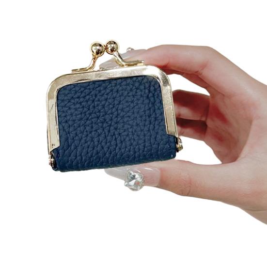 Ladies Mini Coin Purse Genuine Leather Wallet Solid Color Kiss Lock Change Pouch Small Storage Bag for Jewelry Keys