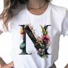 New Women T Shirt Custom Name Letter Combination Print Tshirt Flower Letter Font A B C D E F G Short Sleeve Female Tees Tops