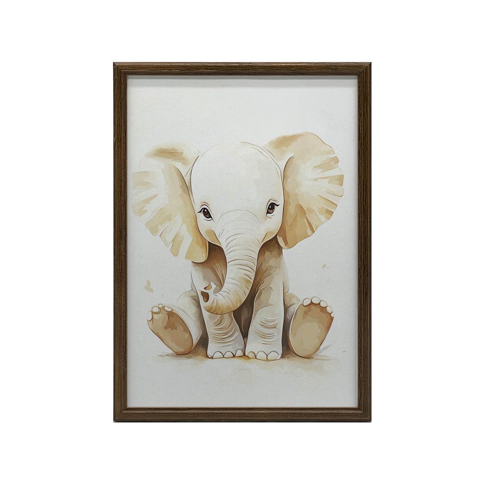 Poster Small Elephant In Minimalist Style Poster Small Elephant In Minimalist Style, 30X40 Cm, Dark Brown Wooden Frame, 230 Gsm Matte Paper