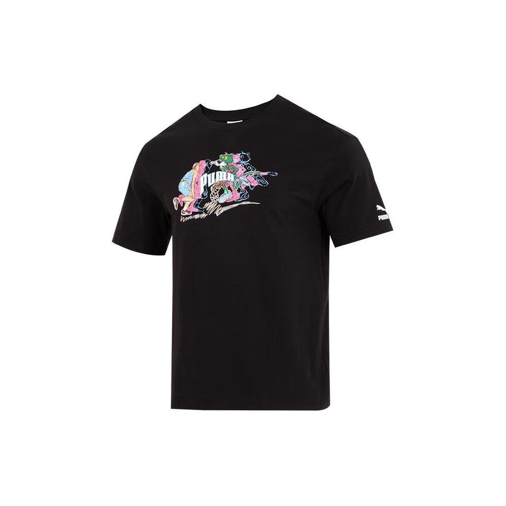 Puma Cartoon Anime Running Fitness Training Round Neck Short Sleeve Comfortable Breathable Casual T-Shirt Men Tops Black 629400-01