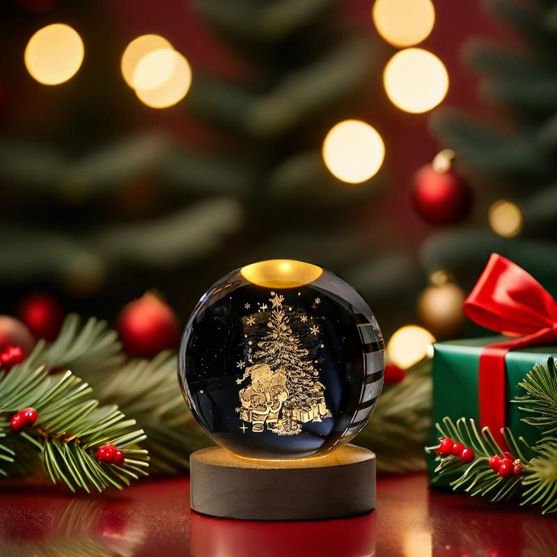 Christmas Decorations 3D Crystal Ball Santa Claus Snowman USB LED Night Light for Bedroom Ambient Light Creative Children Gifts