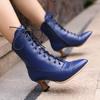 New Spring Autumn Lace Up Ladies High Heel Shoes Punk Victorian Ankle Boots Women's Pointed Toe Party Brogue Short Booties