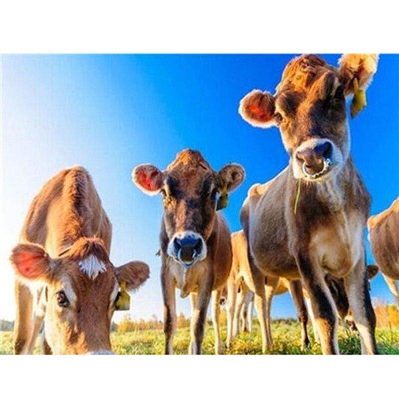 DIY Cow 5D Diamond Painting Full Round Drill Farm Animal Diamond Embroidery Cross Stitch Kit Mosaic Resin Home Decor Gift