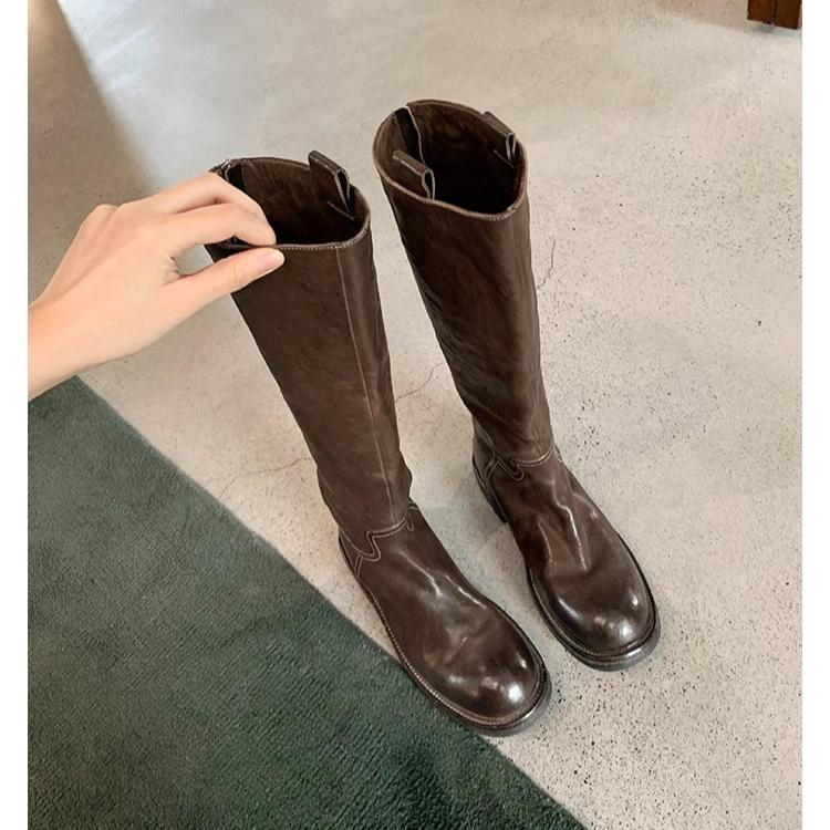 Knee High Boots Women Short Plush Snow Shoes Chunky Chelsea Retro Soft Leather Goth 2024 Trend Autumn Winter Fur New Botas Mujer