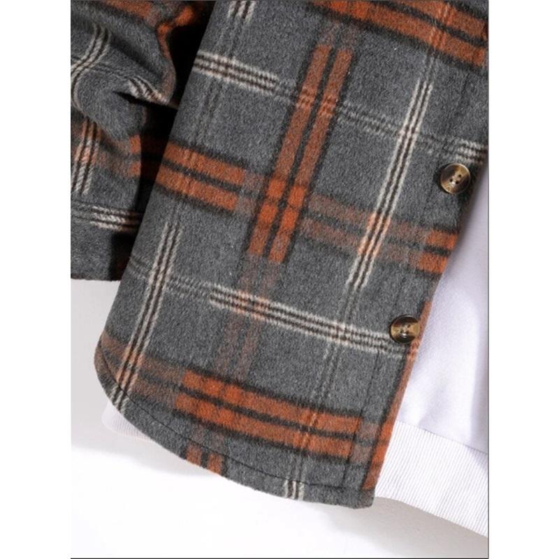 Men's Plaid Long Sleeve Hooded Jacket, Warm Fashion Casual Fall Coat