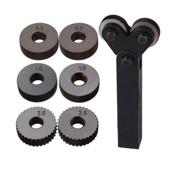 7Pcs Dual Wheel 0.5/1/2mm Linear Pitch Knurl Lathe Cutter Knurling Tool Kit Set