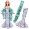 Handmade Fishtail Dress Evening Gown Fur Shawl Clothes for Barbie Doll 11.5'' Kids Toy Accessories