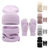 3Pcs/Set Women Winter Warm Knit Hat Gloves Scarf Set Fleece Lined Touchscreen Double Layer Thermal Cap Neck Wrap Gloves Set