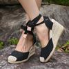 Fashion Ankle Lace Up Wedges Sandals Women Summer Closed Toe Espadrille Platform Sandles Woman High Heels Gladiator Sandalias Mujer 43