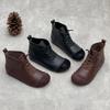 Genuine Leather Shoes Women Boots Elastic Band Round Toe Flat With Sewing Handmade Concise Retro Ankle Boots