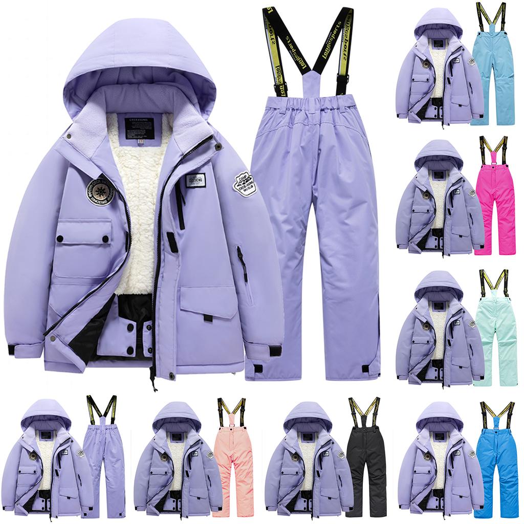 Children's Fashion Skiwear Set Boys' And Girls' Thickened Waterproof Warm Ski Suit Jacket And Trousers Outfit Set