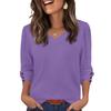 Women's Fashion Casual Solid Color V-neck  T-shirt Top