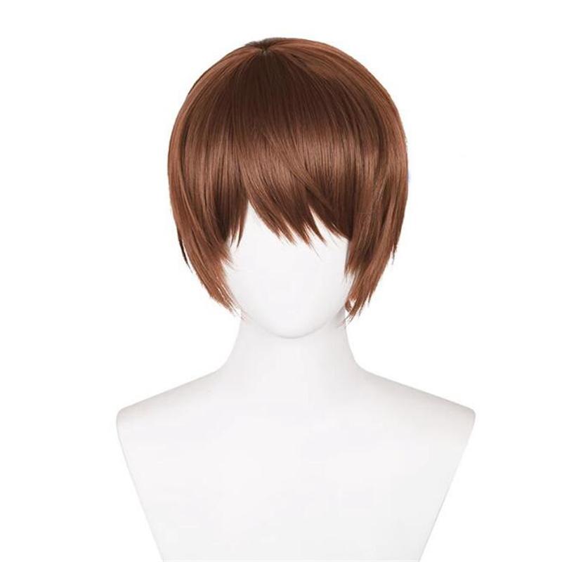 Yagami Light Cosplay Wig Anime Short Brown Fluffy Yagami Light Heat Resistant Synthetic Hair Halloween Party Wigs + Wig Cap