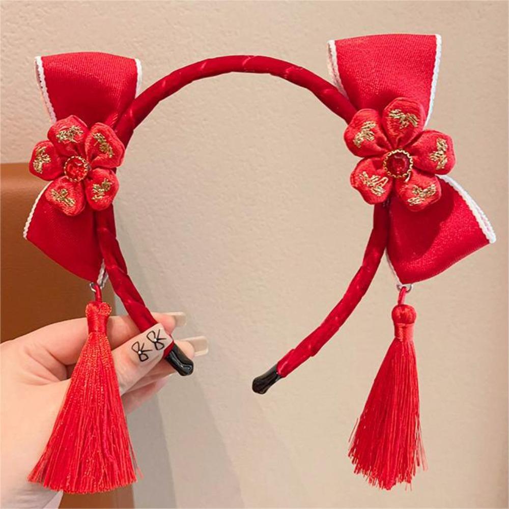 Tassel Hanfu Hair Bun Hair Hoop Plush Ball Red Hairband Simple Chinese New Year Headwear Children