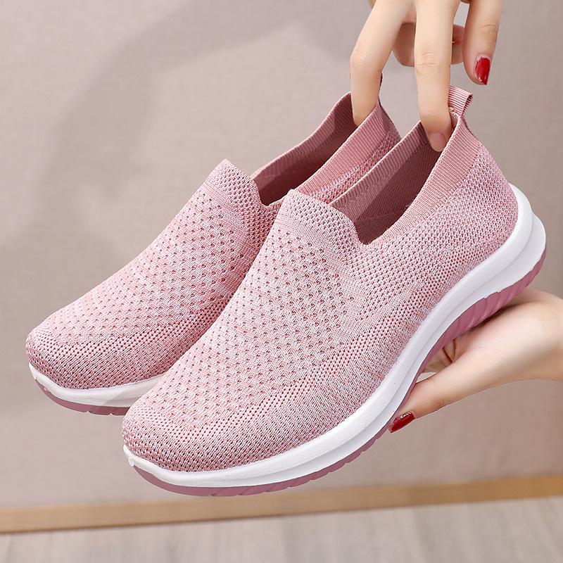 Fashion Women Flat Shoes Knit Woman Casual Slip On Vulcanized Shoes Female Mesh Soft Breathable Women's Footwear For Ladies Sneaker