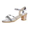 Rhinestone Sandals Med High Heels Female Shoe 2024 Women Buckle Strap Two Weare Medium High-heeled Girls New Block Fashion Bei