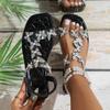 European and American Elastic Band Rhinestone Flat Sandals Women's Butterfly Flower I-shaped Beach Cool Slippers Sandals