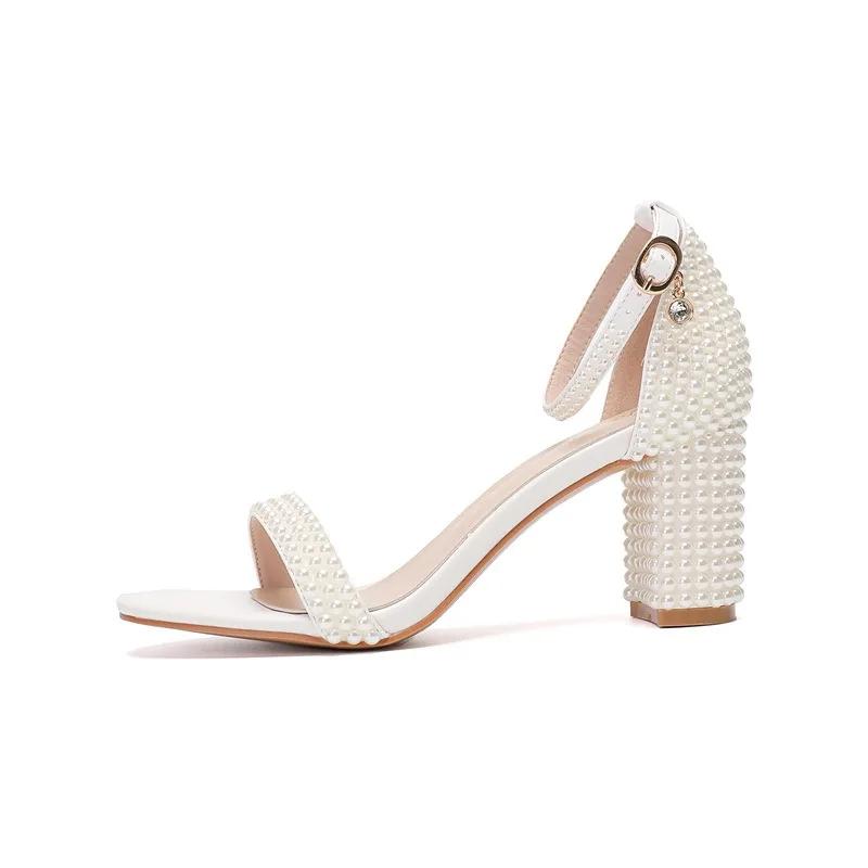 Fashion New Fish Mouth Bowknot Pearl Sandals Summer Fashion Shallow Mouth Wedding Dress Bridal Banquet High Heel Women's Single Shoes 43