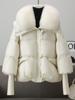 Winter New Fur Collar Puffer Down Parka Loose Down Warmer Thicken Snow Jacket Pocket Zipper Faux Fur Outerwear Female