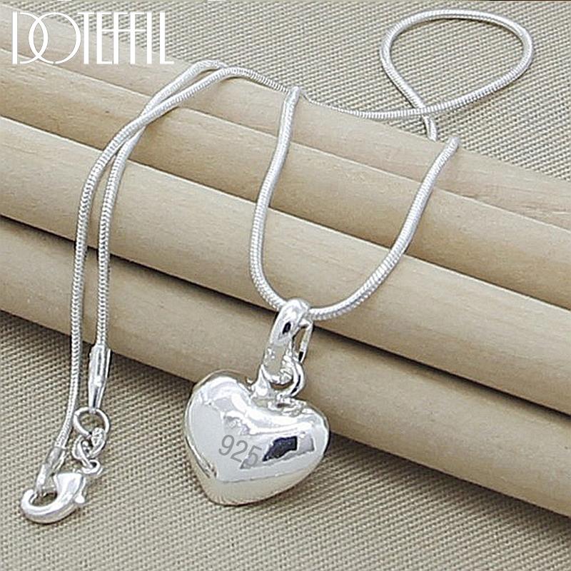 925 Sterling Silver Solid Small Heart Pendant Necklace 16-30 Inch Snake Chain for Women Wedding Charm Fashion Jewelry