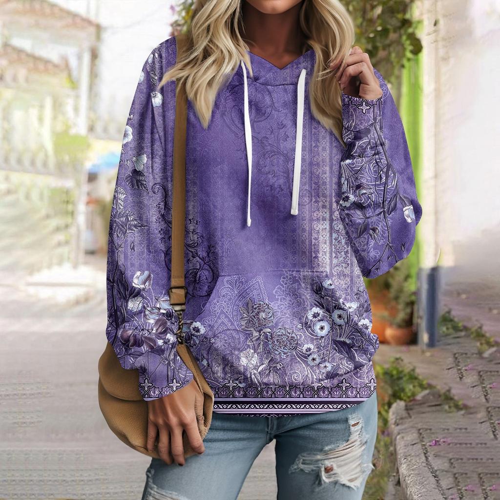 Women's Fall And Winter Printed Pullover Hooded Sweatshirt Long Sleeve Fashion Sweatshirt