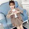 Girls' Autumn 2025 Plaid Suit Set: Trendy Korean-Style Jacket and Pleated Skirt