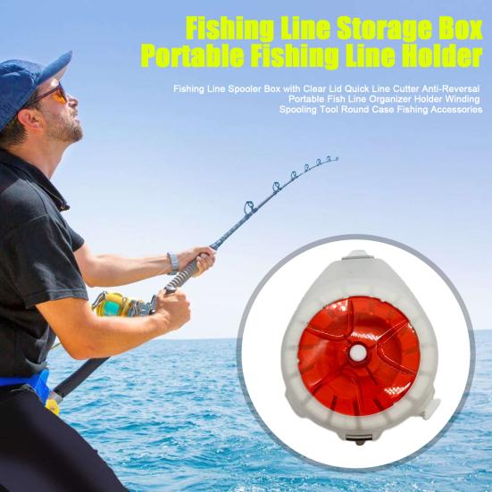 Fishing Line Spooler Box with Clear Lid Quick Line Cutter Anti-Reversal Portable Fish Line Organizer Holder Winding Spooling Tool