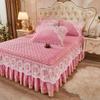 3pcs of Thickened Autumn and Winter Lace Bed Skirt, Crystal Velvet Bed Skirt Lace Bed Cover, Soft and Comfortable, Bedroom and Guest Room Bedding