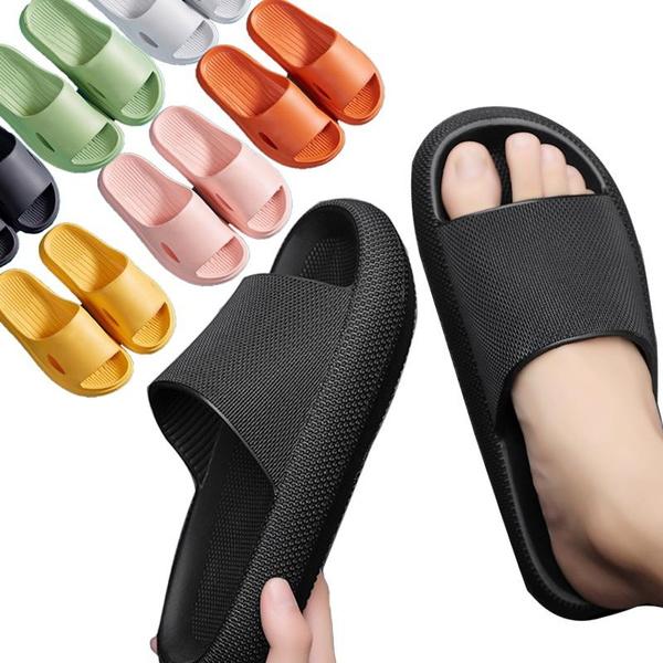 Summer Beach Solid Color Men&Women's Slippers Casual Lightweight EVA Anti-slip Slides Durable Cushioning Soft Shower Shoes for Swimming