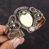 White Carved Bone Face Cuff Bracelet Copper Wire Wrapped Gemstone Bangle Adjustable Cuff Bracelet Moonstone Bangle Handmade Copper Jewelry