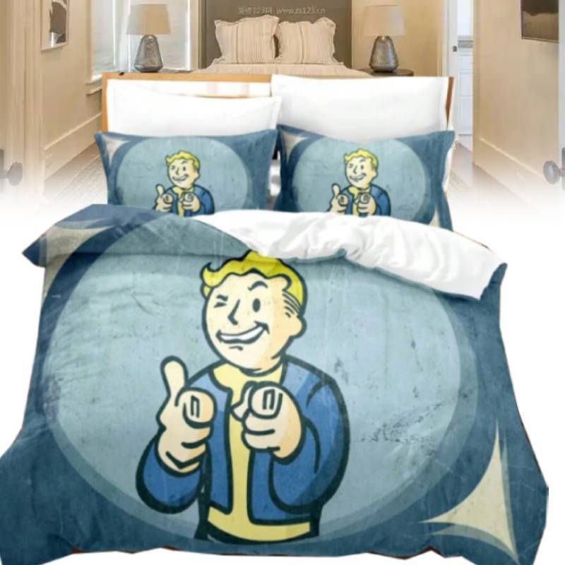 Fallout Vault Boy Printed Design Bedding Three Piece Set Childrens Use Bedroom