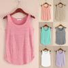 Women Summer Slub Cotton Tank Top Sleeveless T Shirt Round Neck Loose Singlets Vest Tops