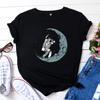 Spring Summer Women's Casual Short Sleeve Moon Spaceman Printed Fashion Women's T-Shirt Women's Loose Plus Size T-Shirt