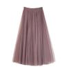 Qooth Elastic Waist 3 Layers Mesh Long Tulle Skirt Spring Autumn Elegant Vintage High Waist Ball Gown Gauze Tutu Skirt QT2001