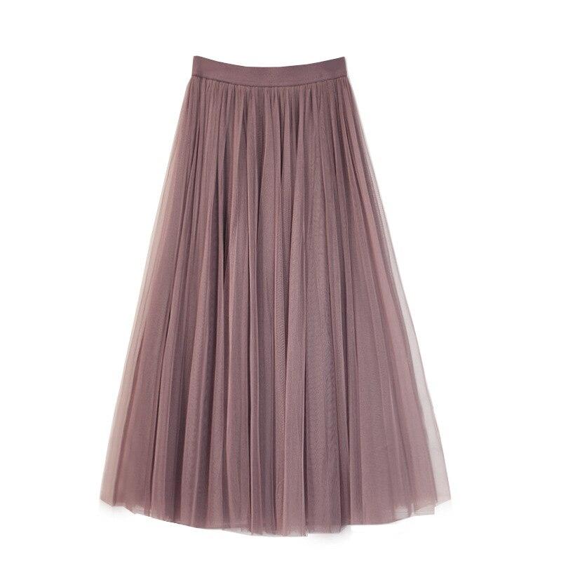 Qooth Elastic Waist 3 Layers Mesh Long Tulle Skirt Spring Autumn Elegant Vintage High Waist Ball Gown Gauze Tutu Skirt QT2001