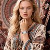 Bohemian Watch with Elastic Strap and Arabic Free Floral Waterproof Quartz Watch with Stretchable Stainless Steel Analog Colorful Ethnic Style Gift